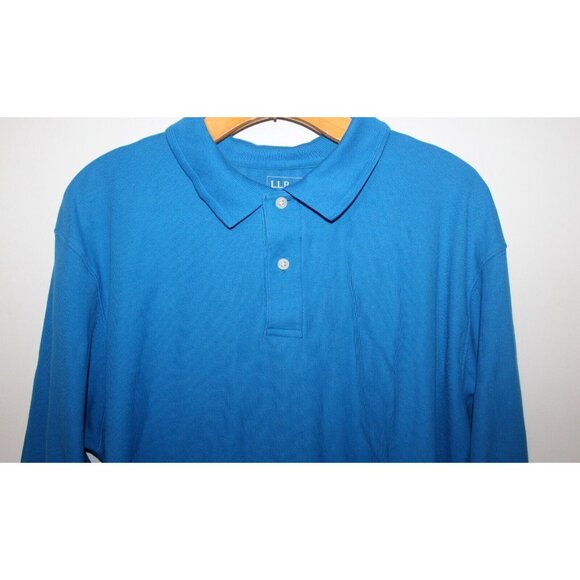 LL Bean Mens Blue Long Sleeve Cotton Polo Shirt L - Picture 2 of 5